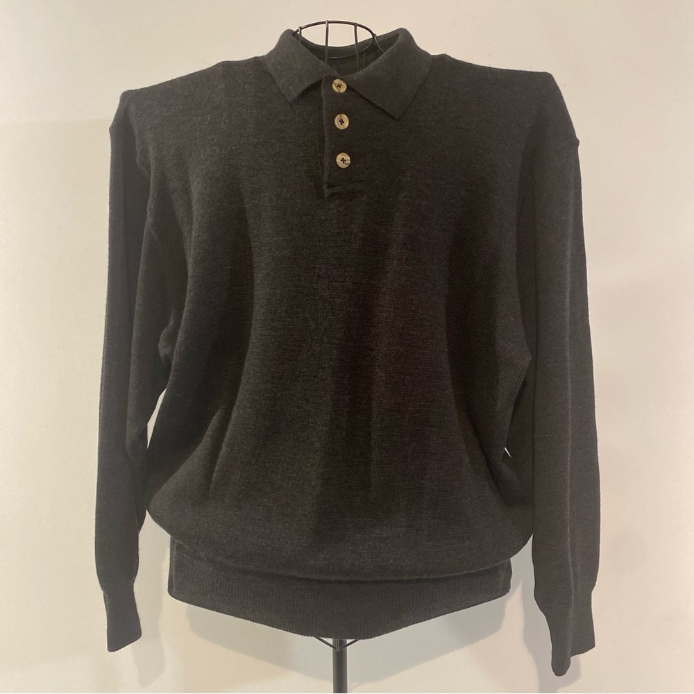 I Levrieri Black Quarter Button 100% Pure Merino Wool Pullover Sweater Size XL